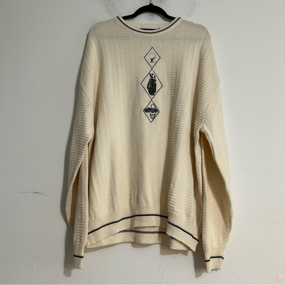 Vintage Pinnacle Textured Knit Golf Embroidered Cotton Pullover Sweater XXL